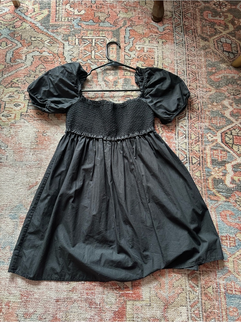 Sunday Best Black Puff Sleeve Smocked Bodice Dress